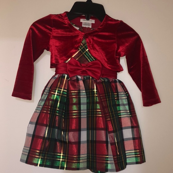 Plaid Holiday toddler dress with red bolero jacket - Picture 1 of 6